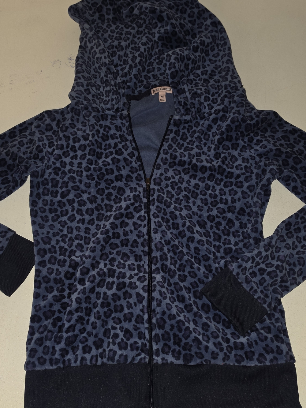 Juicy Couture Blue Leopard Print Hooded Bomber Jacket
